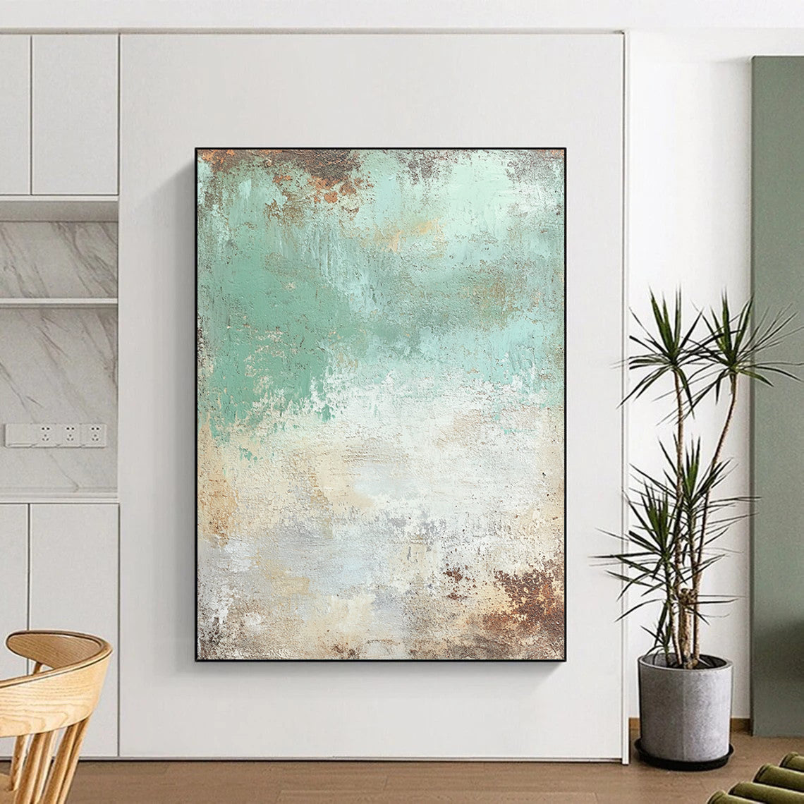 Large Painting In Living Room Green & Brown Textured Abstract Painting On Canvas PT130