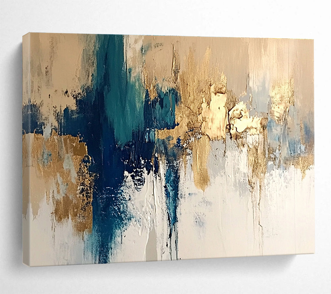 Large Size Teal, Gold & White Textured Abstract Painting HPS275