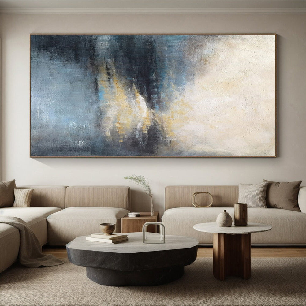Modern Art Acrylic Blue, Gray, and Beige Textured Landscape Abstract Art PT707