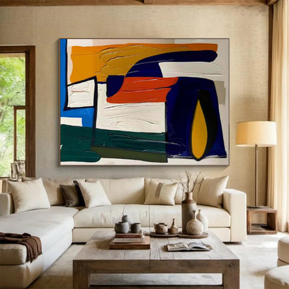 Gaint Canvas Art Multicolor Geometric Abstract Composition, Handmade Art PT527