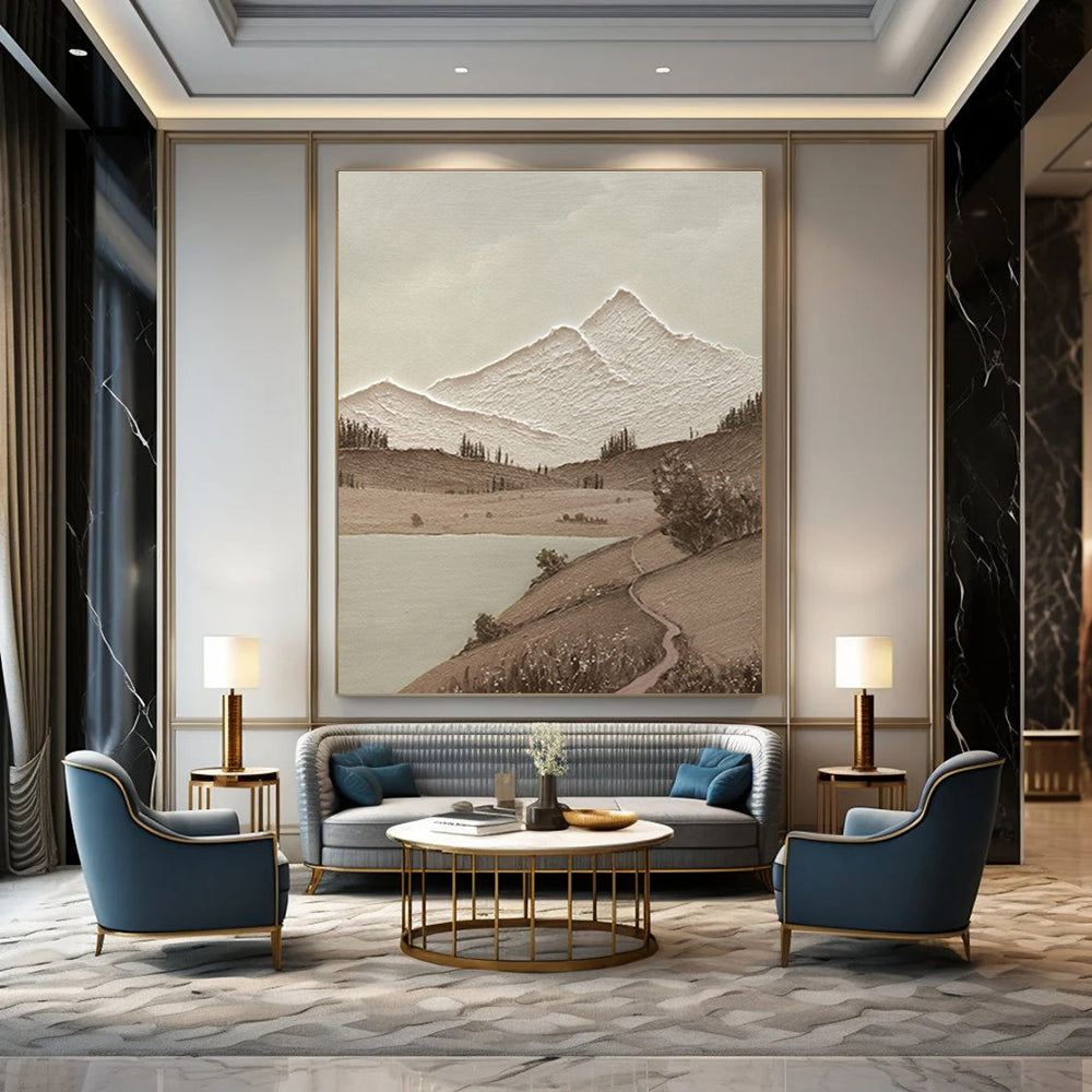 Minimalist Canvas Art Brown and Beige Mountain Landscape Abstract Painting DPS448