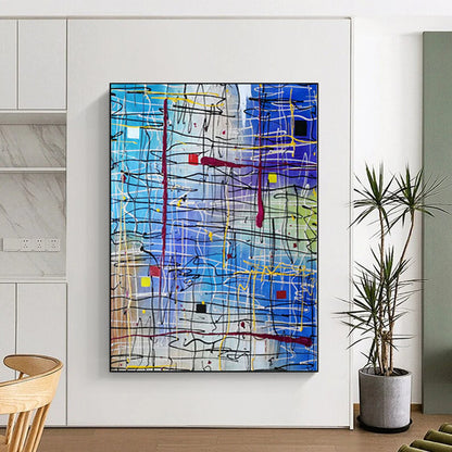 Modern Art Acrylic Blue & Multicolor Textured Abstract Painting On Canvas PT099