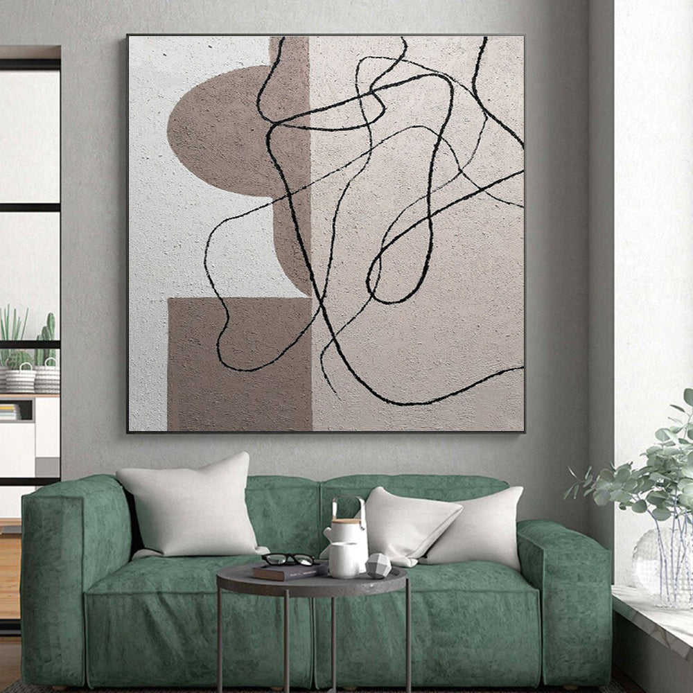 Cool Abstract Paintings Beige, Brown, and Black Linear Abstract Art PT676
