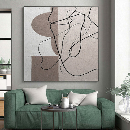 Cool Abstract Paintings Beige, Brown, and Black Linear Abstract Art PT676