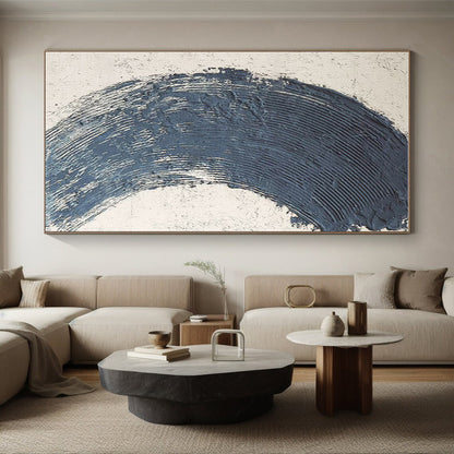 Hand-Painted Navy Beige Circular Abstract Textured Acrylic Art PT445
