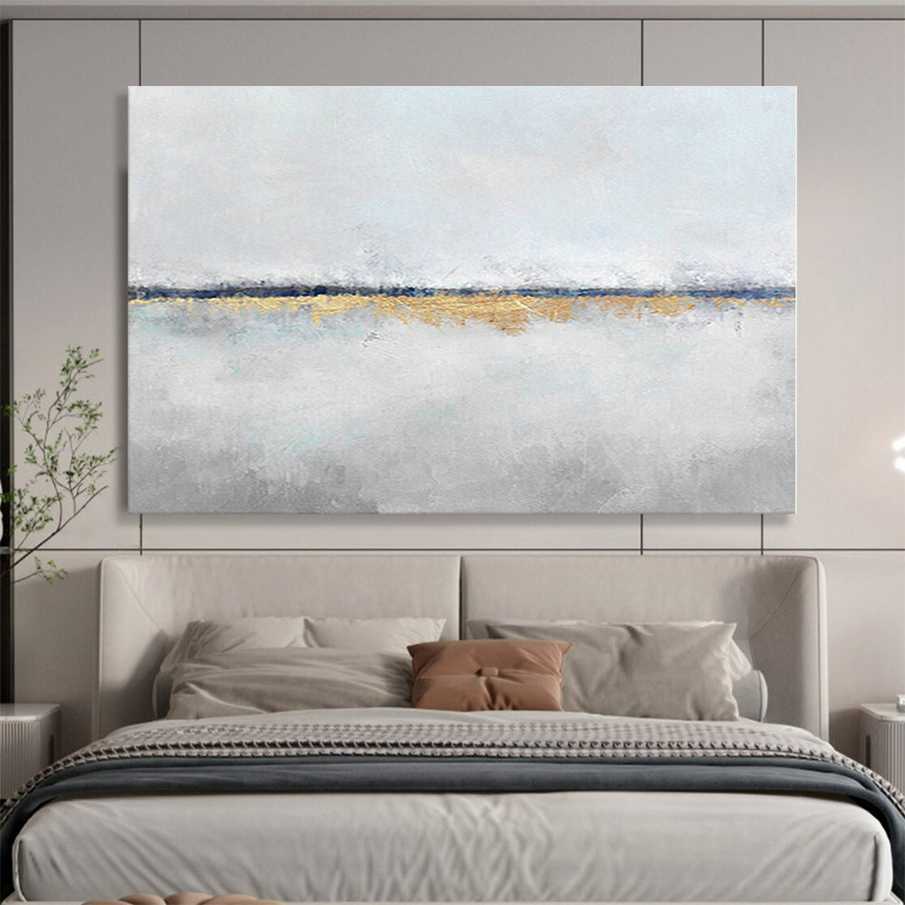Minimalist Canvas Art Gray, White & Gold Subtle Abstract On Canvas HPS064