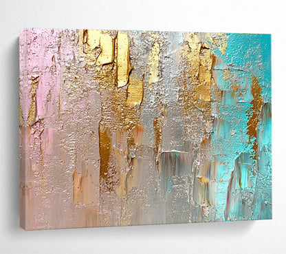 Unique Abstract Art Pink, Gold, Teal & Gray Textured Abstract Painting HPS276