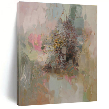 Cool Abstract Paintings Pink, Green, and Beige Floral Abstract Art PT714