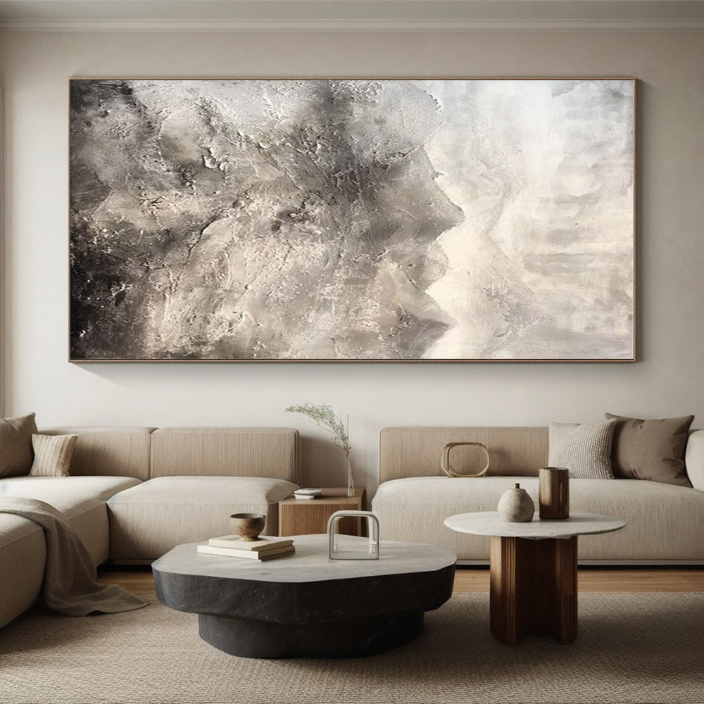 Hand-Painted Grey and White Abstract Textural Mountain Landscape Art PT251