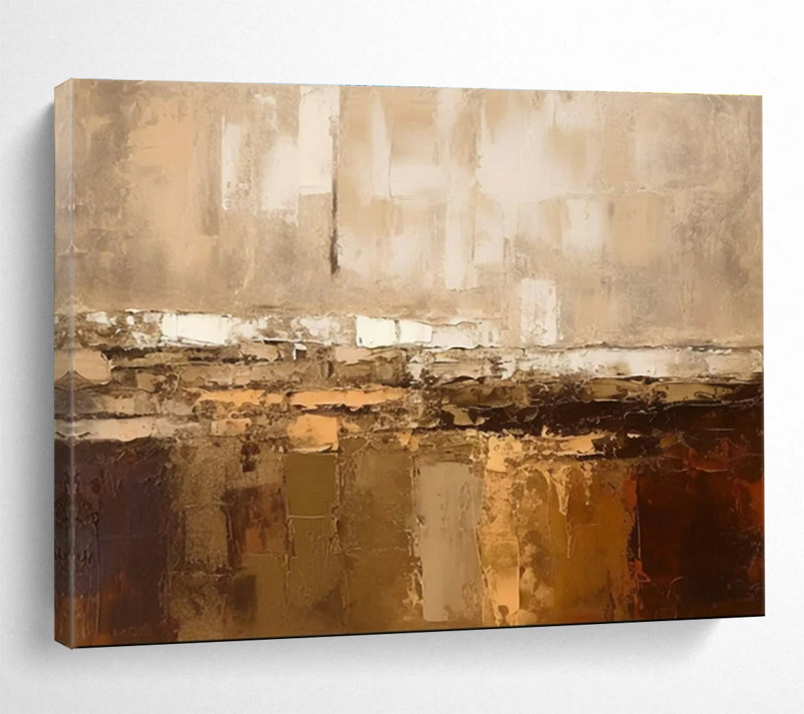 Large Painting In Living Room Beige and Brown Textured Abstract Landscape Art HPS335