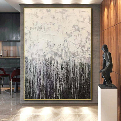 Cool Abstract Paintings Gray White Textured Drip Abstract Art PT498