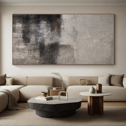 Handmade Art in Gray and Black Textured Abstract Composition, Modern Art Acrylic PT309