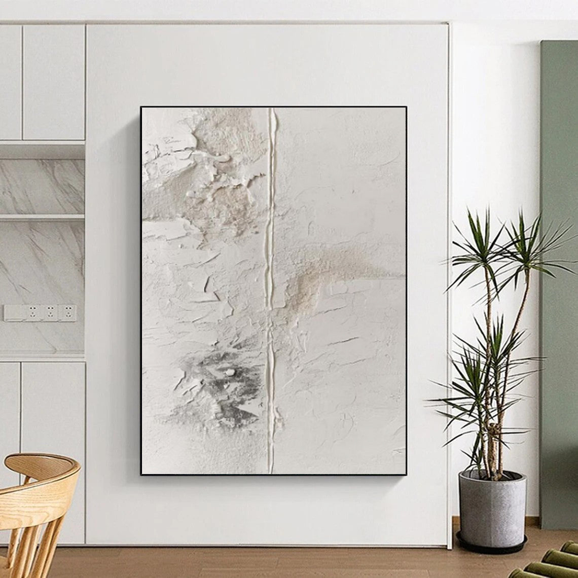 Hand-Painted White and Gray Textured Abstract Art, Acrylic Modern Art Painting PT327