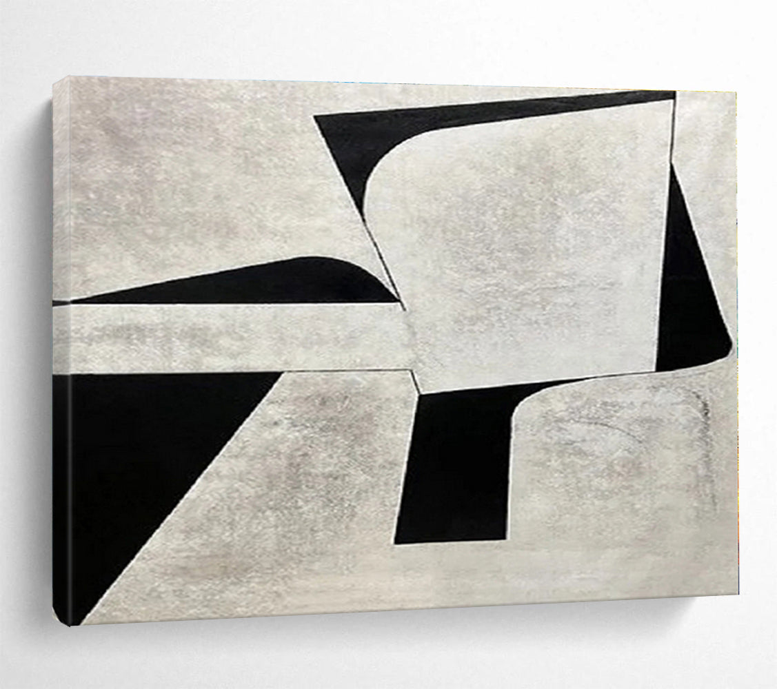 Handmade Art Black & White Geometric Abstract Painting On Canvas HPS117