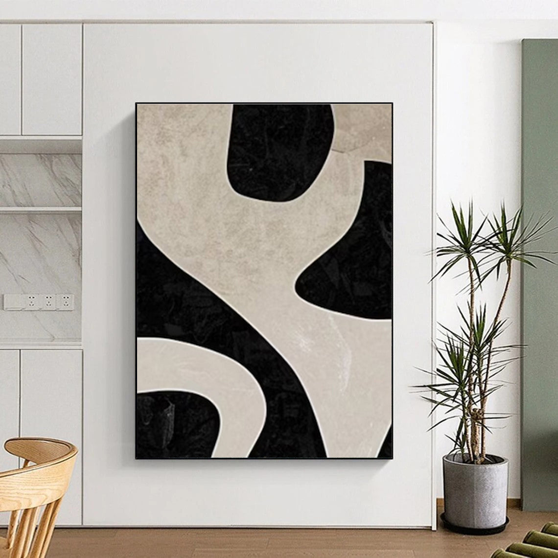 Large Size Black and White Organic Abstract Art PT678