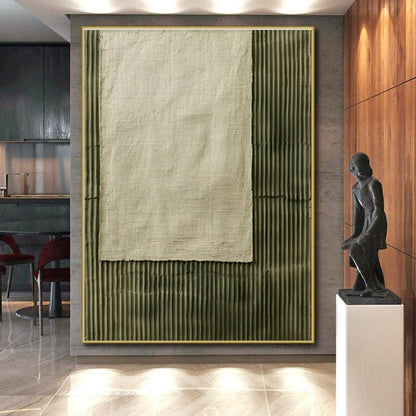 Unique Abstract Art Green Beige Textured Fabric Abstract Art PT356