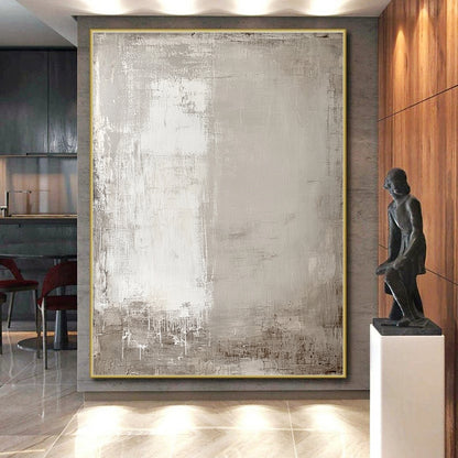 Big Abstract Painting On Canvas With Gray, White Textured Minimalist Design On Canvas PT183
