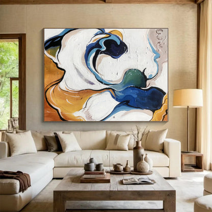 Cool Abstract Paintings Blue White Yellow Organic Abstract Art PT386