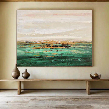 Minimalist Canvas Art Green & Gold Landscape Abstract Painting On Canvas HPS126