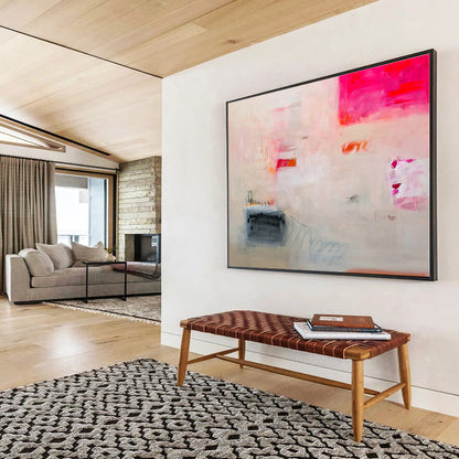 Large Contemporary Wall Art Soft Pink & Gray Abstract Composition On Canvas HPS020