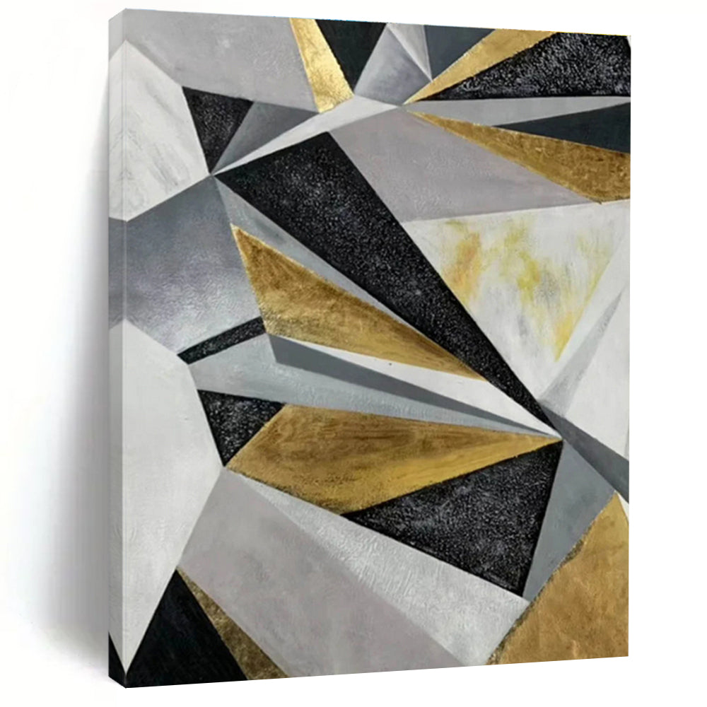 Minimalist Canvas Art Gold Black Gray Geometric Abstract Art PT410