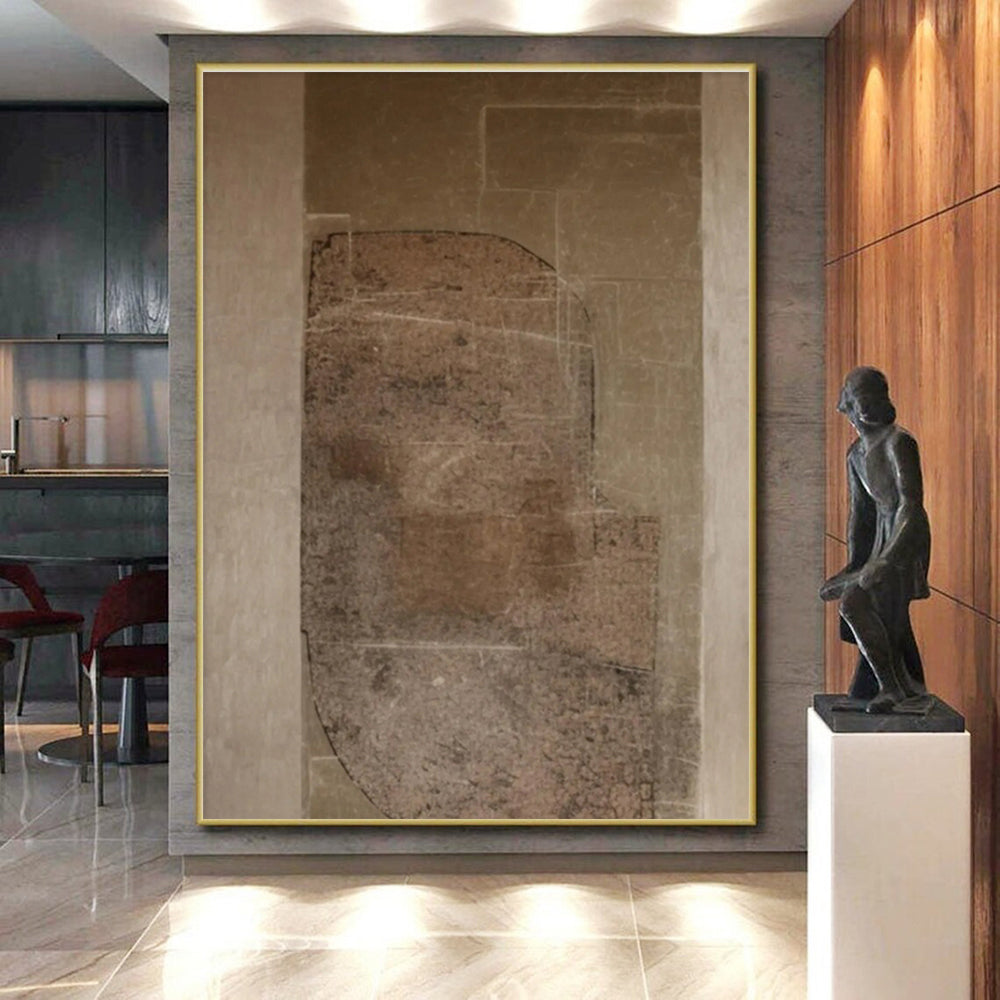 Unique Abstract Art Brown Beige Textured Geometric Abstract Art PT481