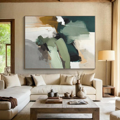 Modern Art Acrylic - Green, Brown & Gray Abstract Landscape-Inspired Art PT577