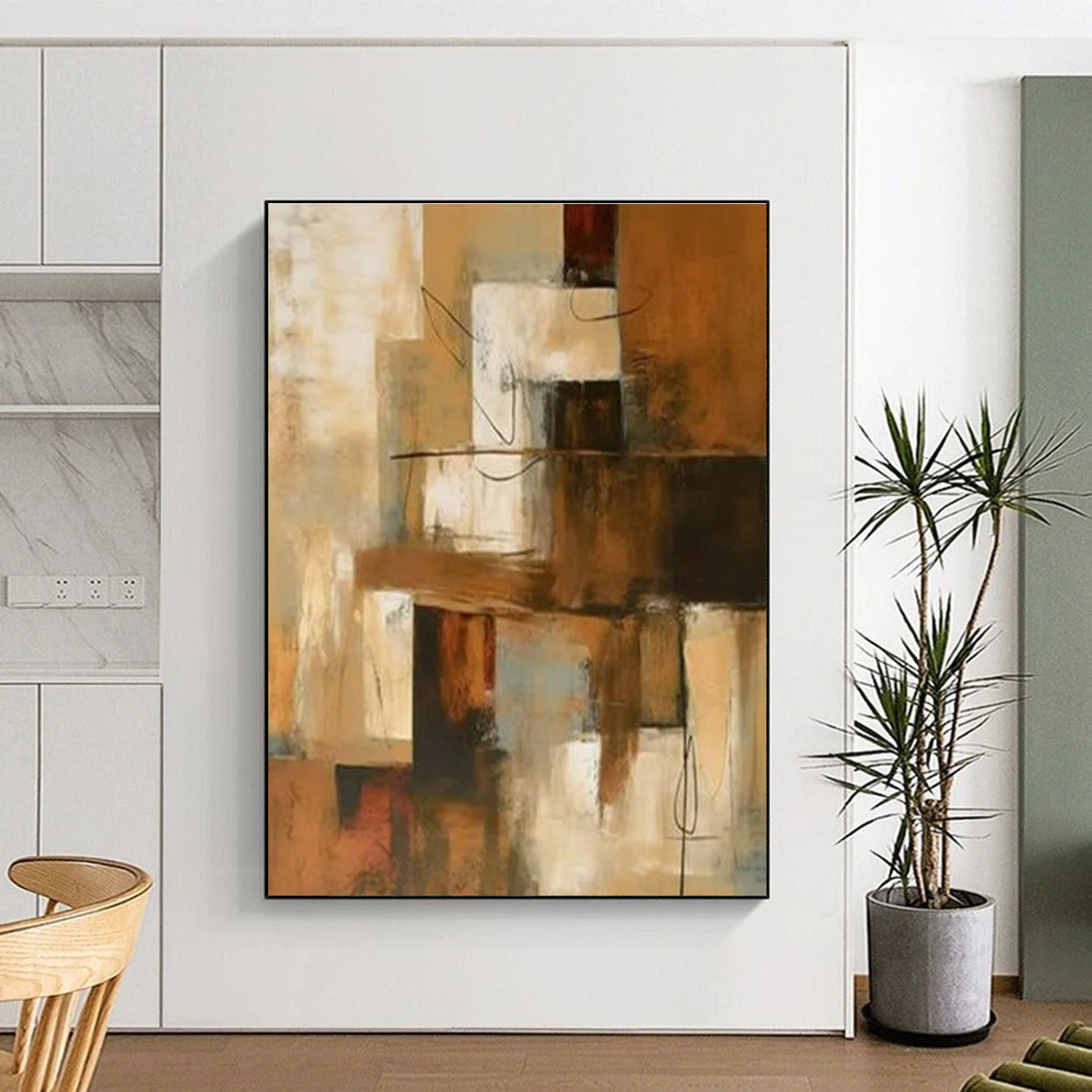 48x60 Brown and Beige Abstract Urban Scene, Large Painting In Living Room PT517