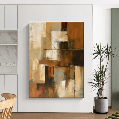 48x60 Brown and Beige Abstract Urban Scene, Large Painting In Living Room PT517