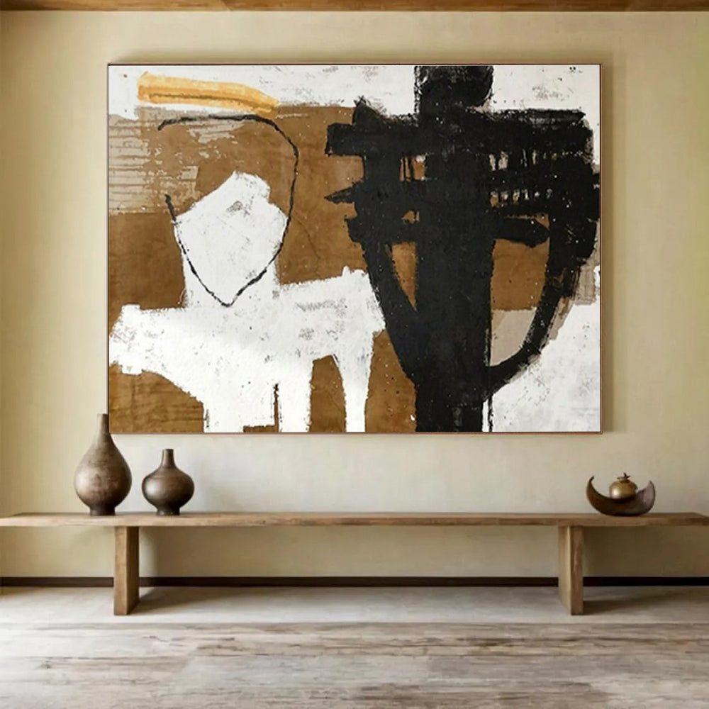 Huge Size Black, White, and Brown Abstract Figurative Art HPS383