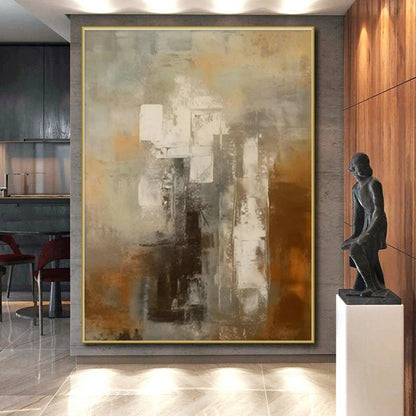 Hand-Painted Brown and Gray Abstract Architectural Study, Large Contemporary Wall Art PT518