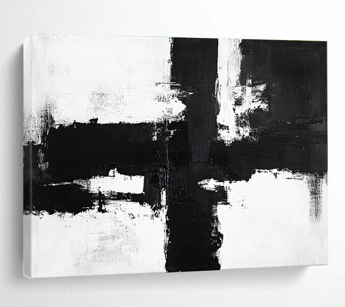 Large Contemporary Wall Art Black & White Textured Abstract Painting HPS258
