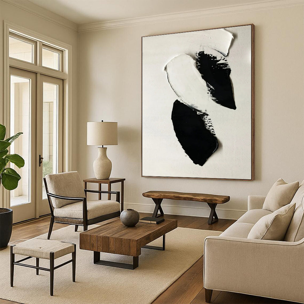Black & White Minimalist Canvas Art - Bold Brush Strokes Abstract Art PT564