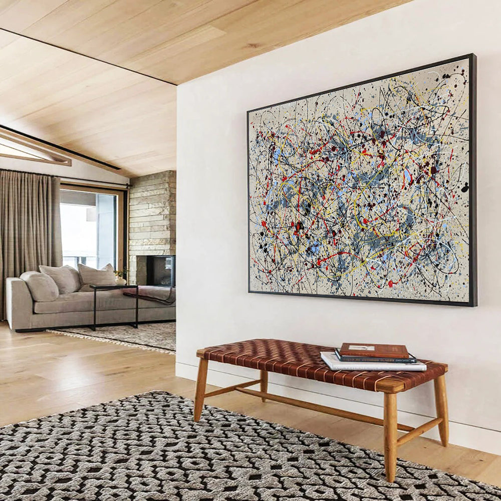 Large Painting In Living Room Multicolor Splatter Abstract Expressionist Art HPS365