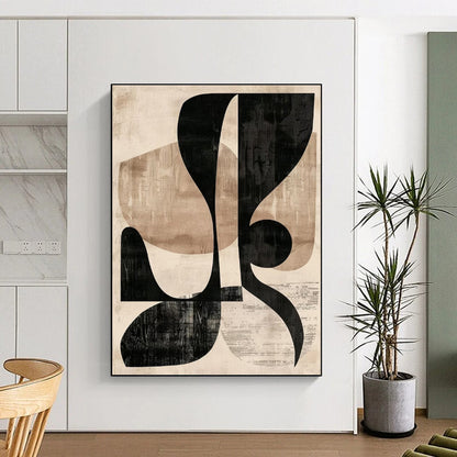 Unique Abstract Art Black Beige Geometric Shapes Modern Artwork PT433