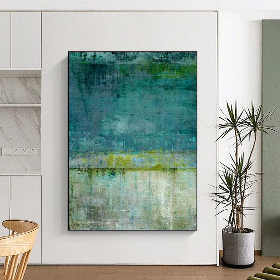 Large Size Teal, Green & Beige Abstract Textured, Modern Art Acrylic DPS513