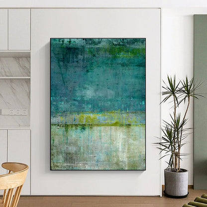 Large Size Teal, Green & Beige Abstract Textured, Modern Art Acrylic DPS513