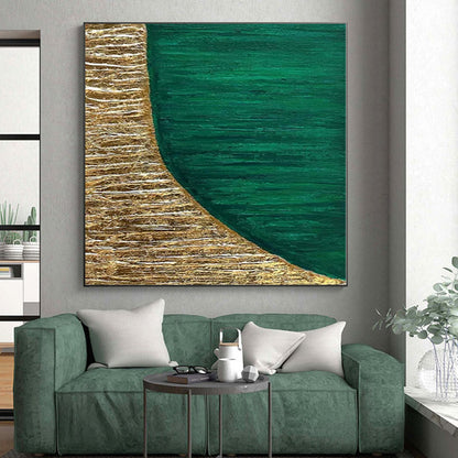 Large Size Green & Gold Textured Abstract Painting On Canvas PT048