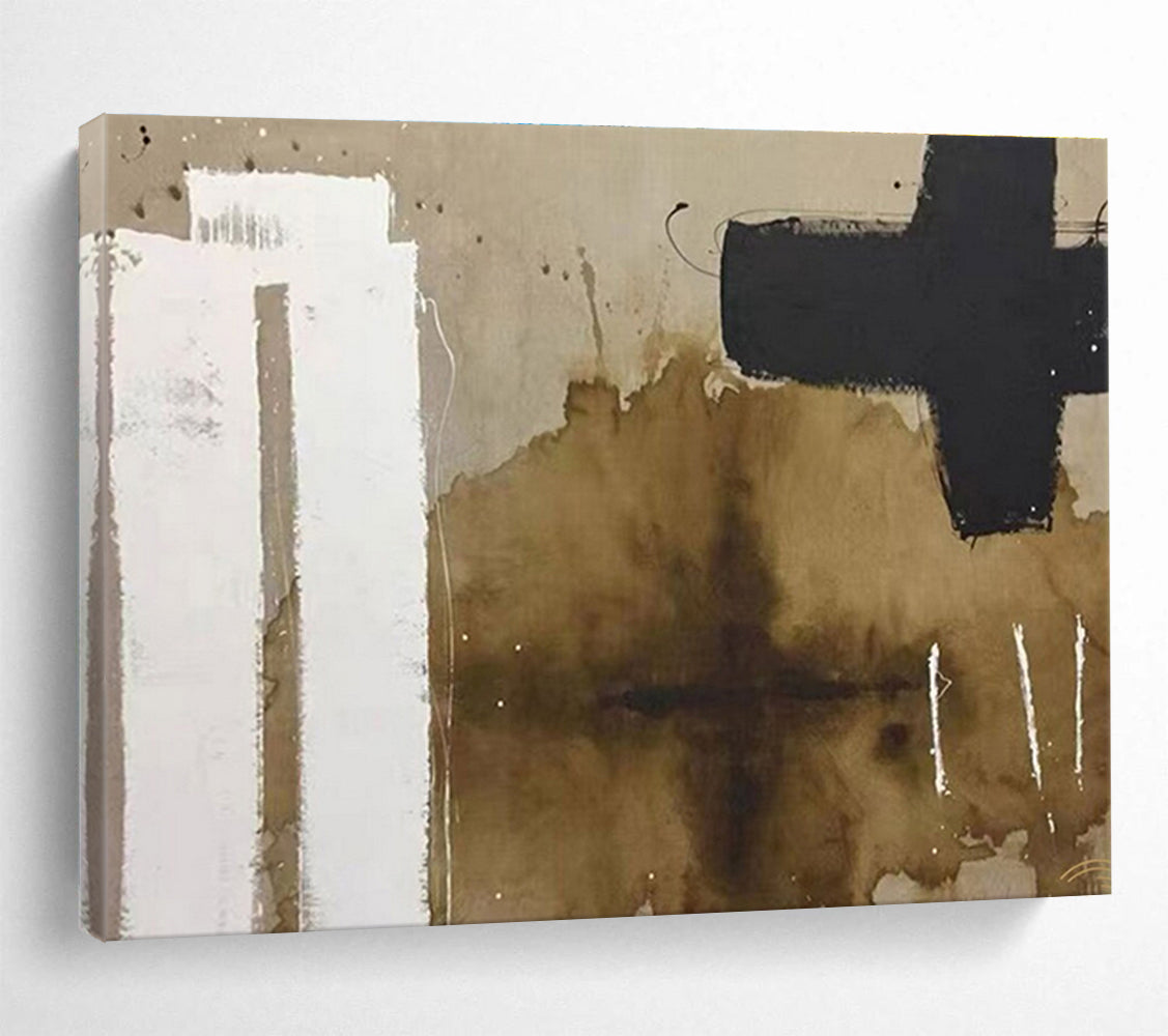 Paintings For House Brown, Black, and White Abstract Geometric Art HPS390