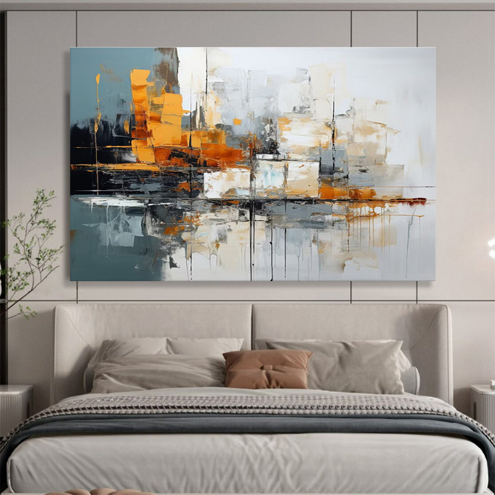 Large Size Orange, Gray & White Abstract Urban Landscape Art HPS164