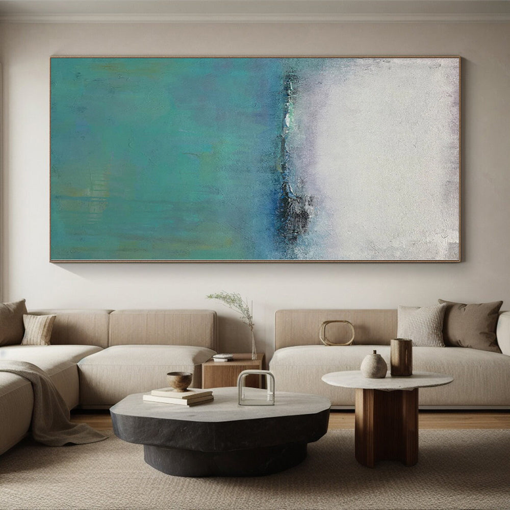 Modern Art Acrylic Teal Textured Abstract Painting On Canvas PT049