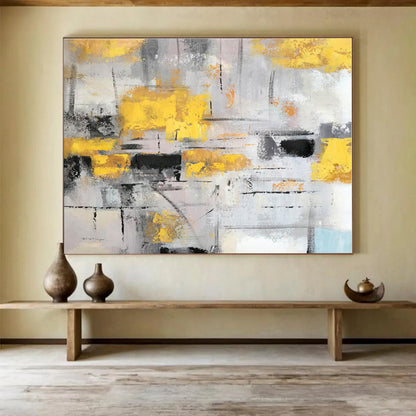 Acrylic Modern Art Paintings Yellow, Gray & Black Urban Abstract Painting On Canvas HPS074