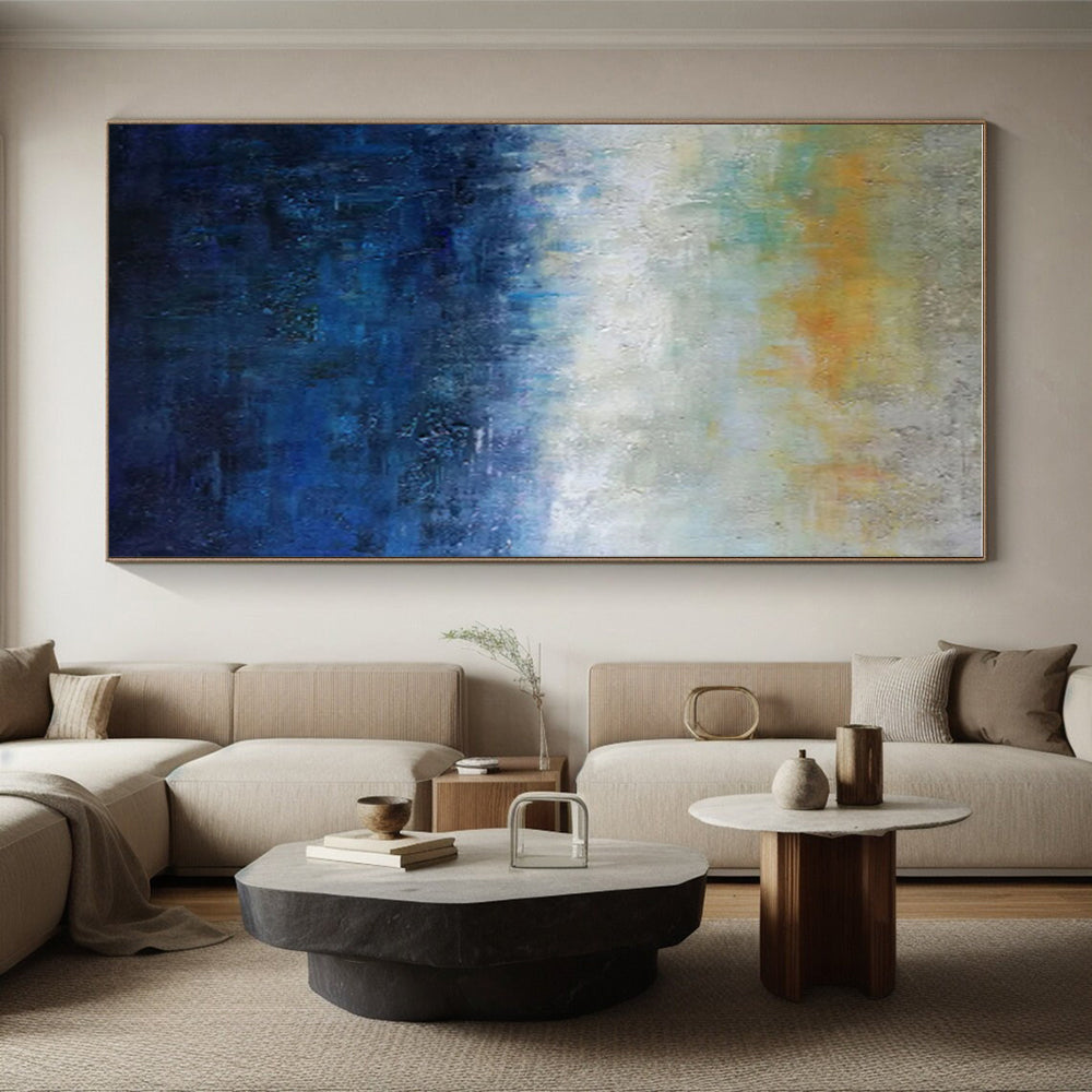 Large Size - Blue, Orange & White Abstract Landscape Art with Gradient Layers PT604