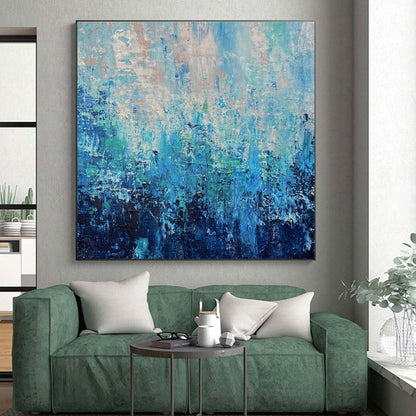 Oversized Abstract Wall Art in Shades of Blue and Teal, Hand-Painted Acrylic PT289