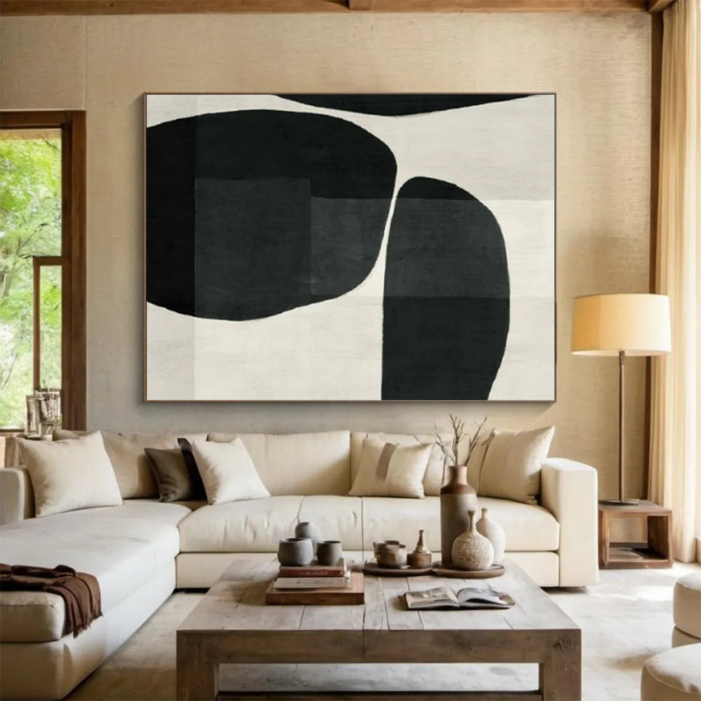 Oversized Abstract Wall Art Black and White Geometric Abstract Art PT779