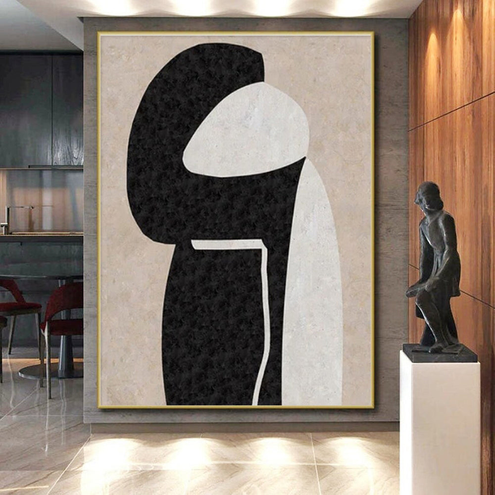 Unique Abstract Art Black, Beige, and White Organic Abstract Art PT696