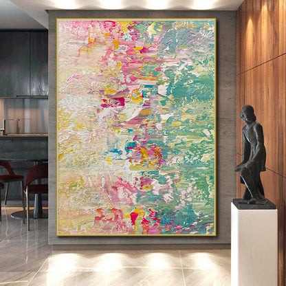 Cool Abstract Paintings Pink, Green, and Yellow Textured Abstract Art PT727