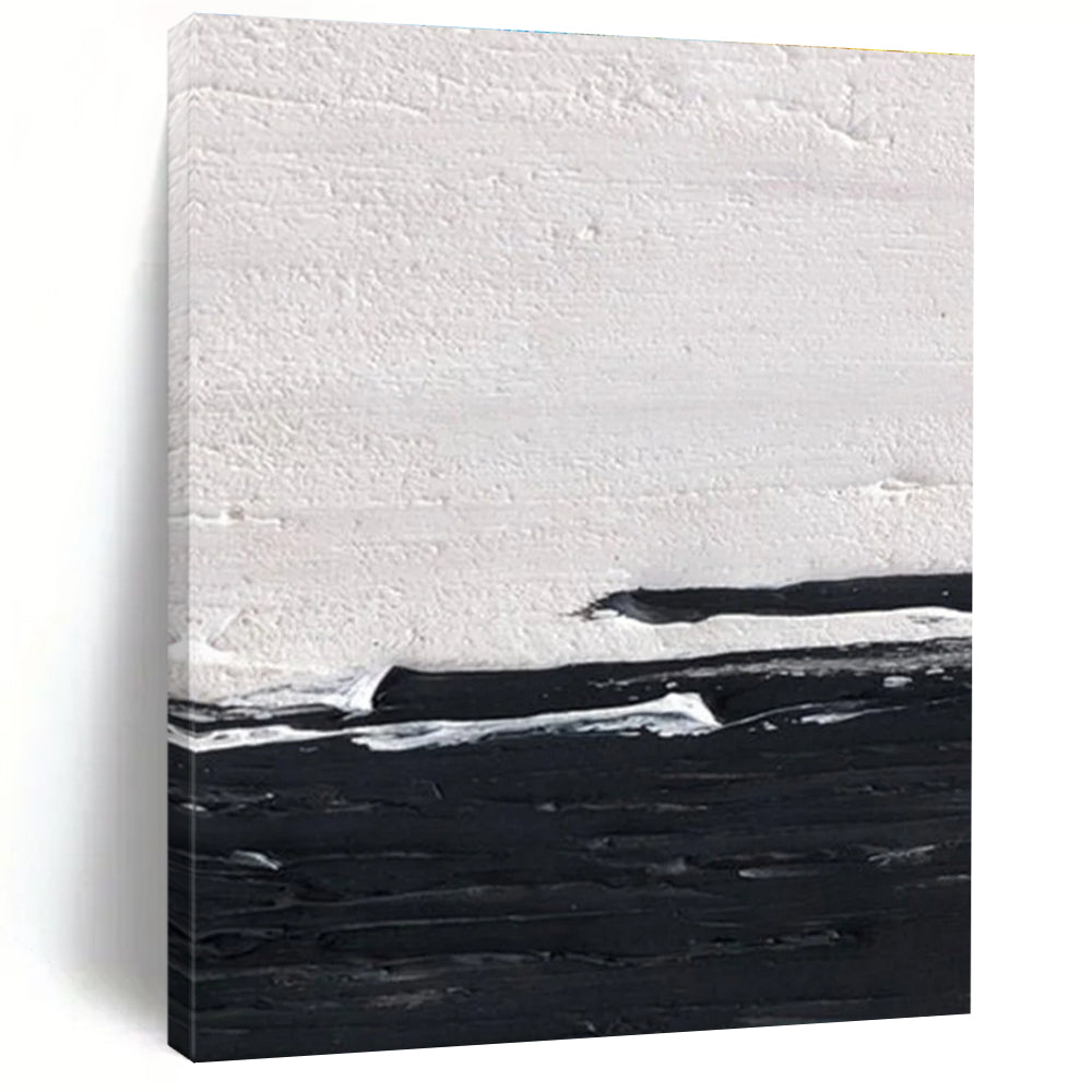 Minimalist Canvas Art in Black and White Textural Abstract Lines Painting On Canvas PT273