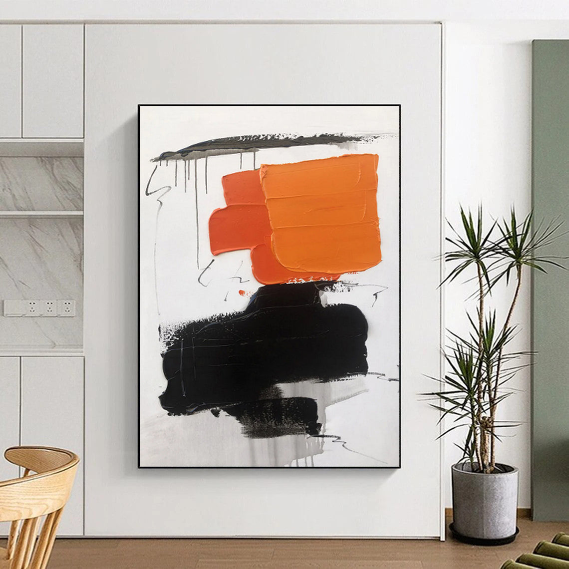 Acrylic Modern Art Paintings Orange Black Abstract Geometric Artwork PT464