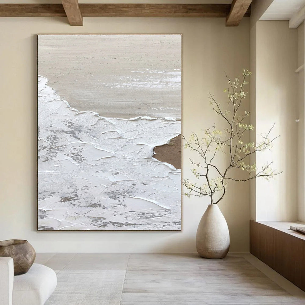 Gaint Canvas Art White, Beige, and Gray Textured Abstract Seaside Art DPS457